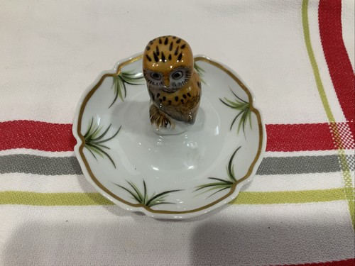 Peint Main Limoges France Owl Trinket Tray Scarce - Picture 2 of 6