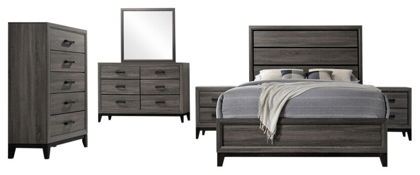 Kings Brand Furniture &ndash; Ambroise 6-Piece King Size Bedroom Set, Grey / Black