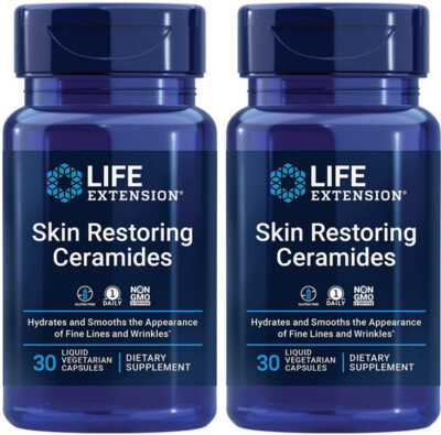 SKIN RESTORING CERAMIDES SKIN WRINKLES  2 BOTTLES 60 Vege Caps LIFE EXTENSION