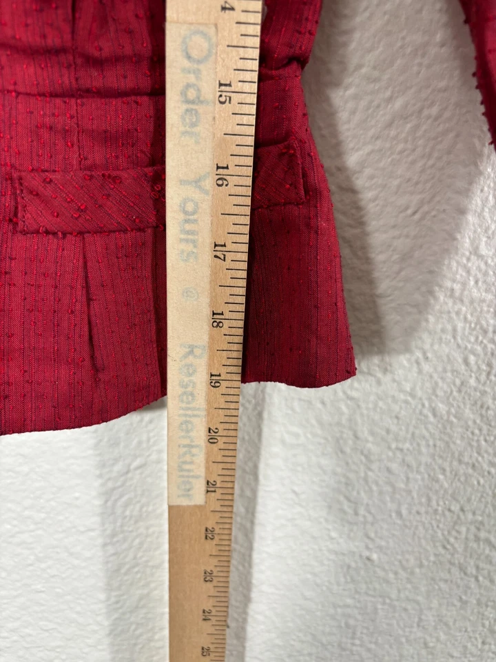 Винтажный 1940-х Топ женщин маленький бордовый на пуговицах Шантунг шелк 3/4 рукав - Изображение 4 из 4