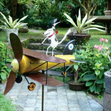 NEW AVIATOR SPIKE WHIRLIGIG WIND POWERED KINETIC SPINNER YARD DECOR SCULPTURE