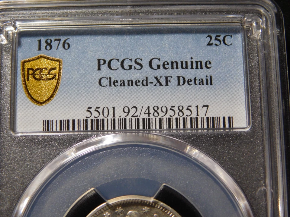 VINTAGE US COINS  1876 SEATED LIBERTY  SILVER QUARTER PCGS GOLD SHIELD XF DETAIL - Image 4 of 4
