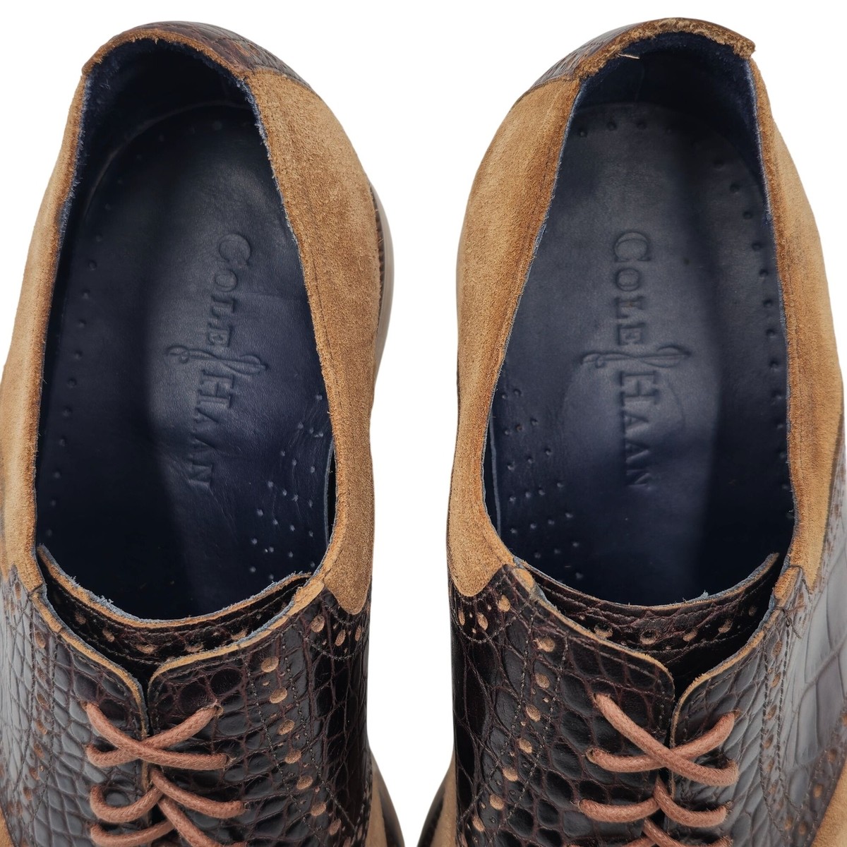 Cole Haan Shoes Mens 9.5 Brown Pink Leather Suede Vtg Air Saddle Oxford Dress Cole Haan 9.5M Tan Brown Suede Leather Dress Shoes Saddle  main image 3