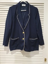Alfred Dunner Navy Blue Jacket/ blazer Size 14 white trim