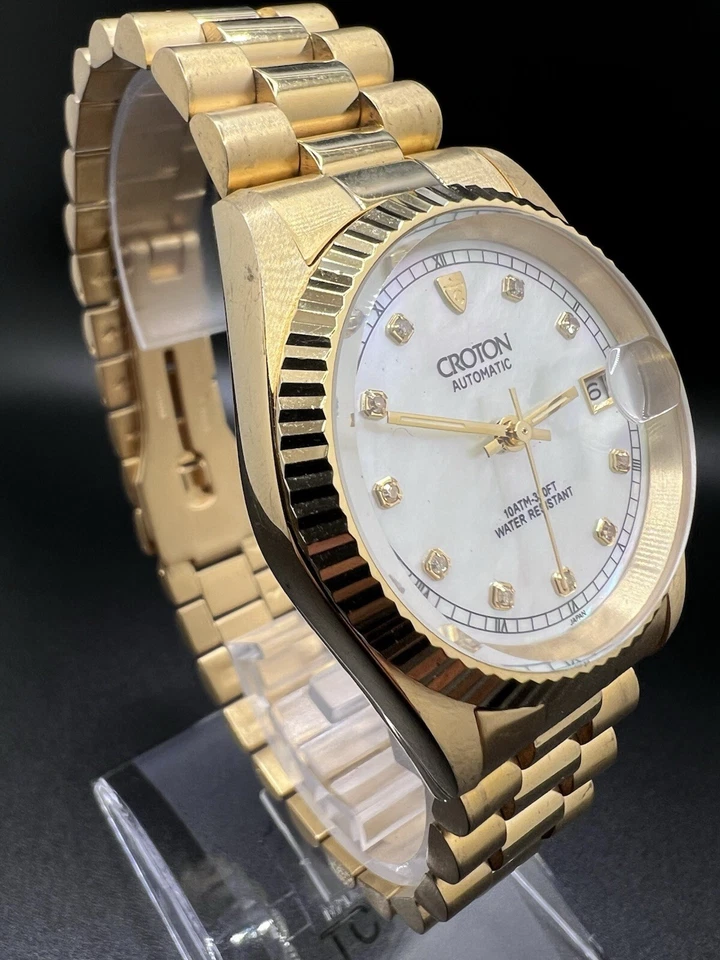 Men’s President Croton Automatic Watch Gold Tone Genuine Diamonds MOP Dial Watch - Image 2 of 4