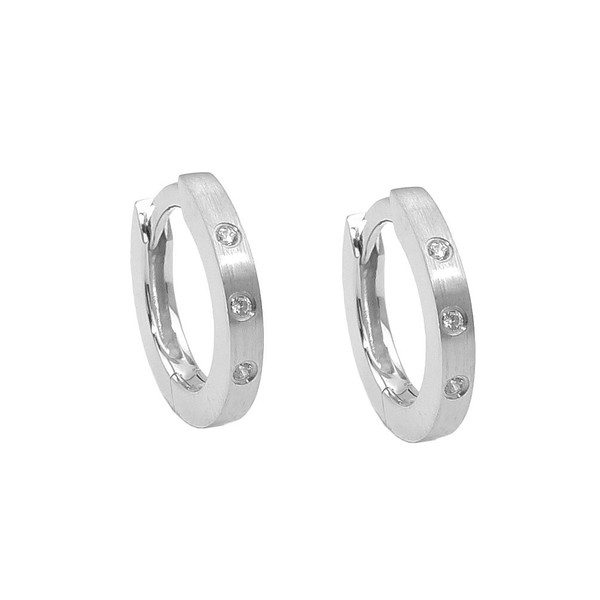 Echt Silber 925 MäDchen Frauen Wende- Scharnier Creolen Ohrringe 3 Zirkonia Neu-image