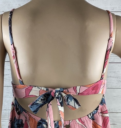 Billabong Babydoll Top Juniors XS Pink Blue Floral Spaghetti Straps Tie Back - Picture 10 of 12