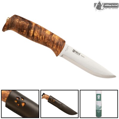 Jagdmesser Helle Gaupe 12C27 Edelstahl Outdoormesser Maserbirkegriff Leder 
