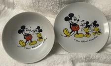 Vintage 1970s Disney Mickey Mouse, Ceramic Plate, and Bowl. Made In Japan