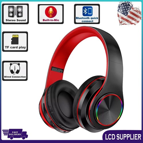 Wireless Bluetooth Headset LED Display Gaming On Ear with Mic Noise Cancelling