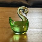 Vintage Green Art Glass Swan Figurine Murano Style Hand Blown MCM Decor Retro