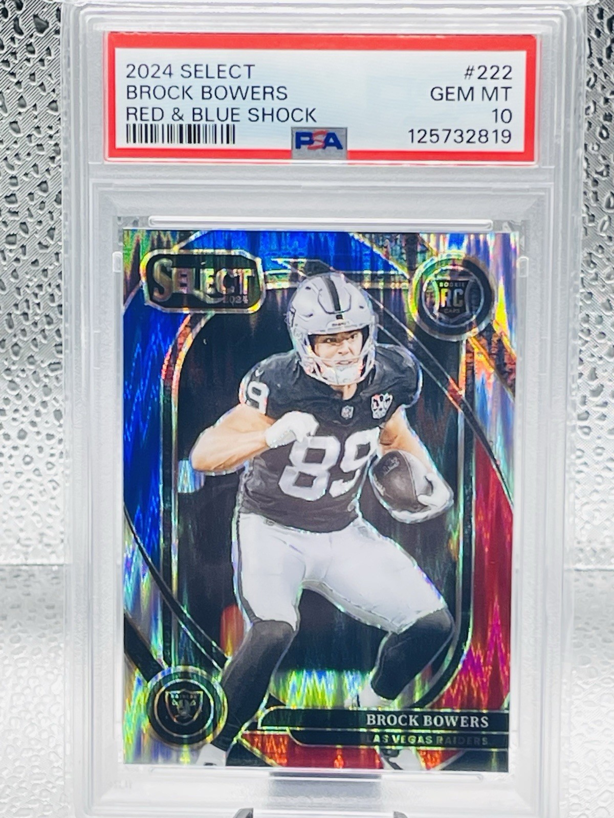 2024 PANINI SELECT - BROCK BOWERS #222 RED & BLUE SHOCK ROOKIE CARD RC PSA 10