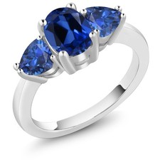 2.68 Ct Oval Blue Created Sapphire 925 Sterling Silver Ring