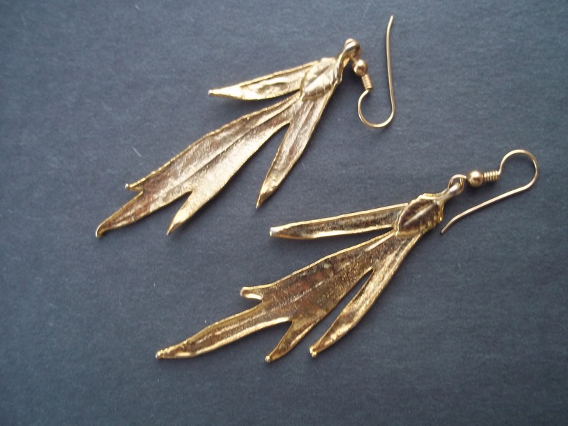 12K Gold-plated Dangle Earrings Artisan Handmade Leaf Shape