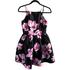 Windsor Pink Floral Black Mini Formal Dress Spaghetti Strap Sz Small Homecoming