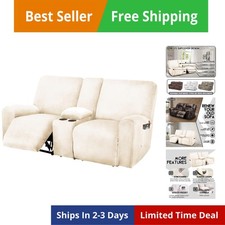 Reclining Love Seat with Middle Console Slipcover, 8-Piece Velvet Stretch Lov...