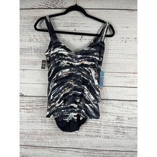 Swim Solutions 8 Triple Tier Coastal Plates Black Tiered Tummy Control One-Piece