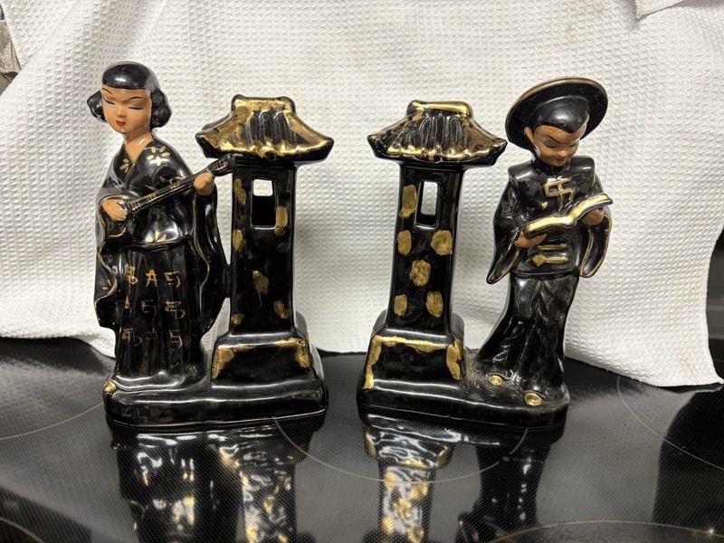 Vintage Kreiss &Co Mid Century Asian Inspired Ceramic Set Of 2 Figurines 1950’s