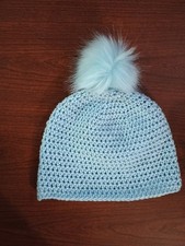 Light Blue Crocheted Beanie with Pom Pom NEW