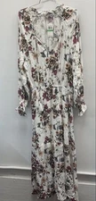 American Rag Cie Women's White Floral Poetic Petals Long Sleeve Maxi Dress L NWT
