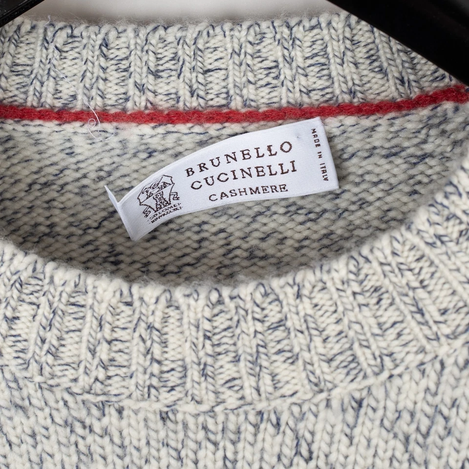 Suéter Brunello Cucinelli Talla EU52 Crema Azul Marino Cachemira Melange Hecho en Italia Foto 3 de 4
