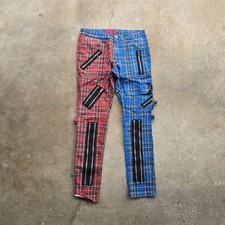 Tripp NYC Daang Goodman Split Leg Goth Plaid Bonage Pants Red/Blue Plaid 36