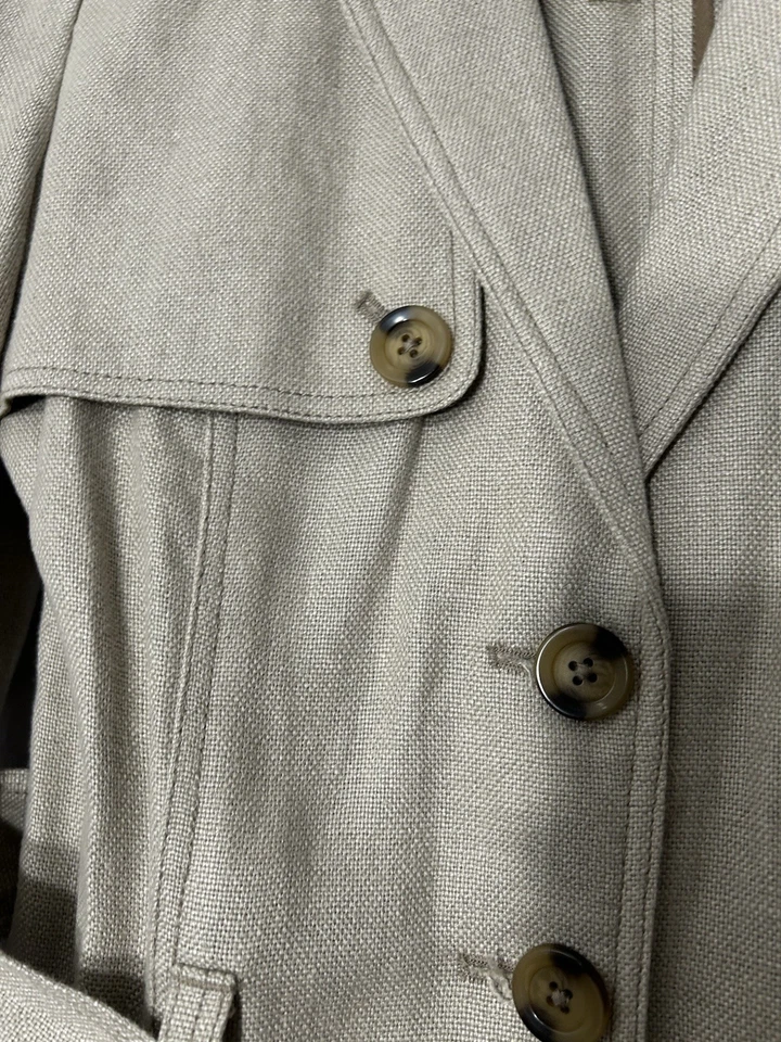 Gabardina Chaqueta de Lino G.E.T Un Pecho Caqui Marrón Talla S Usada en Excelente Condición Foto 4 de 4