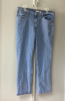 Levis 724 Jeans Size 33 Pinstripe Blue Pants Stretch Denim High Rise Straight