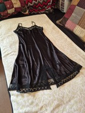 Vintage Shiny Black Satin MISS COQUETTE Full Slip Size 34 Rayon