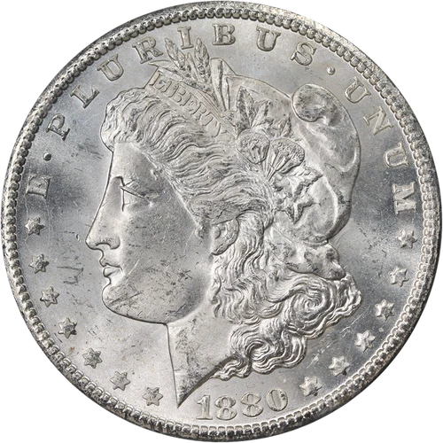 1880-CC GSA Morgan Silver Dollar '8/7' NGC MS64 Blast White Nice Strike