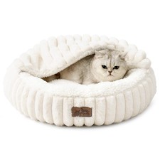 Cat Bed with Hooded Blanket Round Fluffy Anti-Anxiety Pet for Cats/Toy Breed