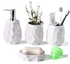 Ceramic Bathroom Accessories Set 4 PCS,Bathroom Toothbrush White Ceramic 4 Pcs