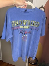 Vintage Snowbird Graphic T Shirt Men's Large Blue Made In USA 90s rare