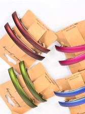 6 Hair Barrettes Matte Metallic Long BRONZE, Rose  Blue Narrow French style