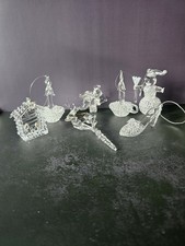 Set Of 6 Crystal Glass Ornaments Holiday Manger, Candles, Reindeer, Snowman