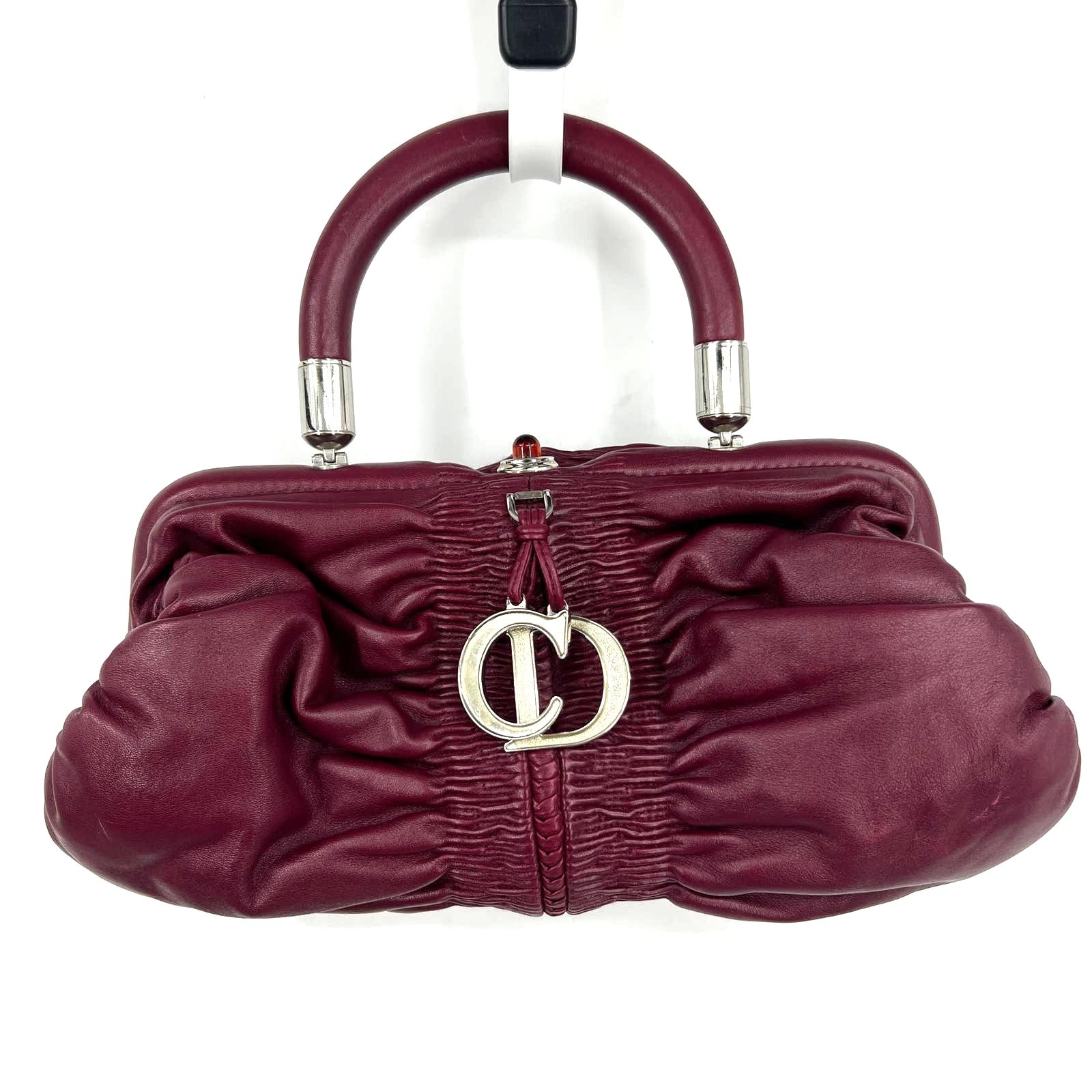 Christian Dior Karenina East West Leather Satchel Top Handle Bag in Maroon Red