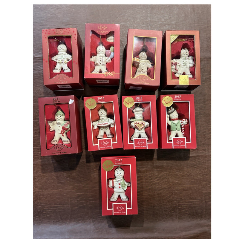 Lenox Annual Gingerbread Porcelain Christmas Ornaments Set of 9