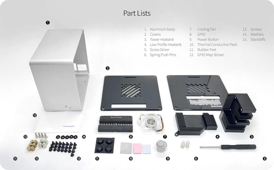 Estuche Electrocookie Raspberry Pi 5, Estuche Mini Torre Aluminio con Ventilador de Refrigeración Foto 2 de 4
