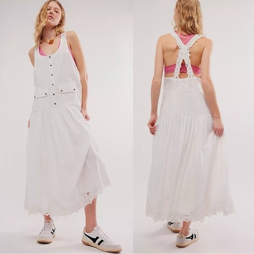 Free People Ethereal Prairie Cottage Trägerkleid Midikleid weiß Small neu mit Etikett Spitze - Bild 1 von 15