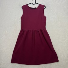 LOFT Dress Womens 4 Burgundy Fit & Flare Ottoman Ribbed Sleeveless Round Neck