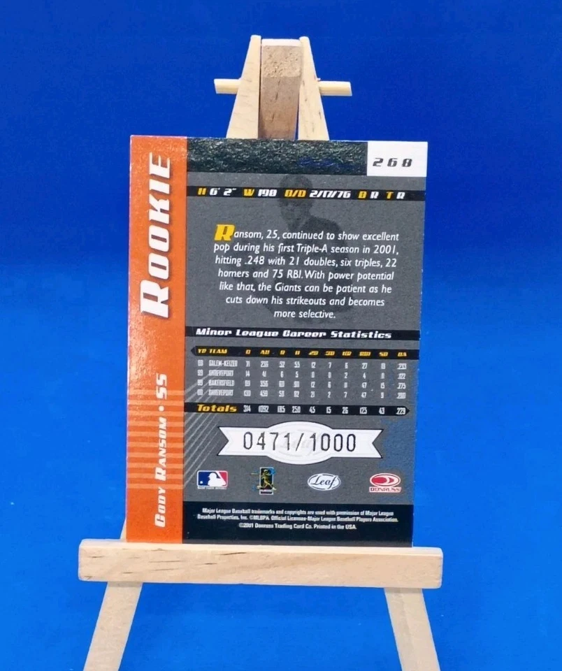 Cody Ransom Rookie #268 Leaf Limited 2001 Donruss SP 471/1000 - Image 4 of 4