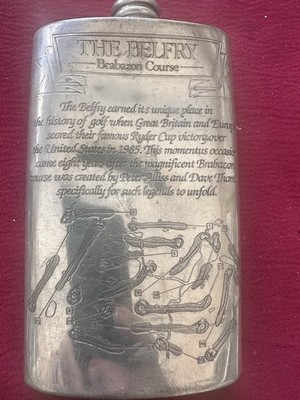 The Belfry Brabazon Course Hip Flask Featuring Course Layout /Game Card- Pewter