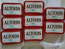 Lot of 8 EMPTY ALTOIDS Peppermint Tina for Storage, Crafts, Fishing etc.