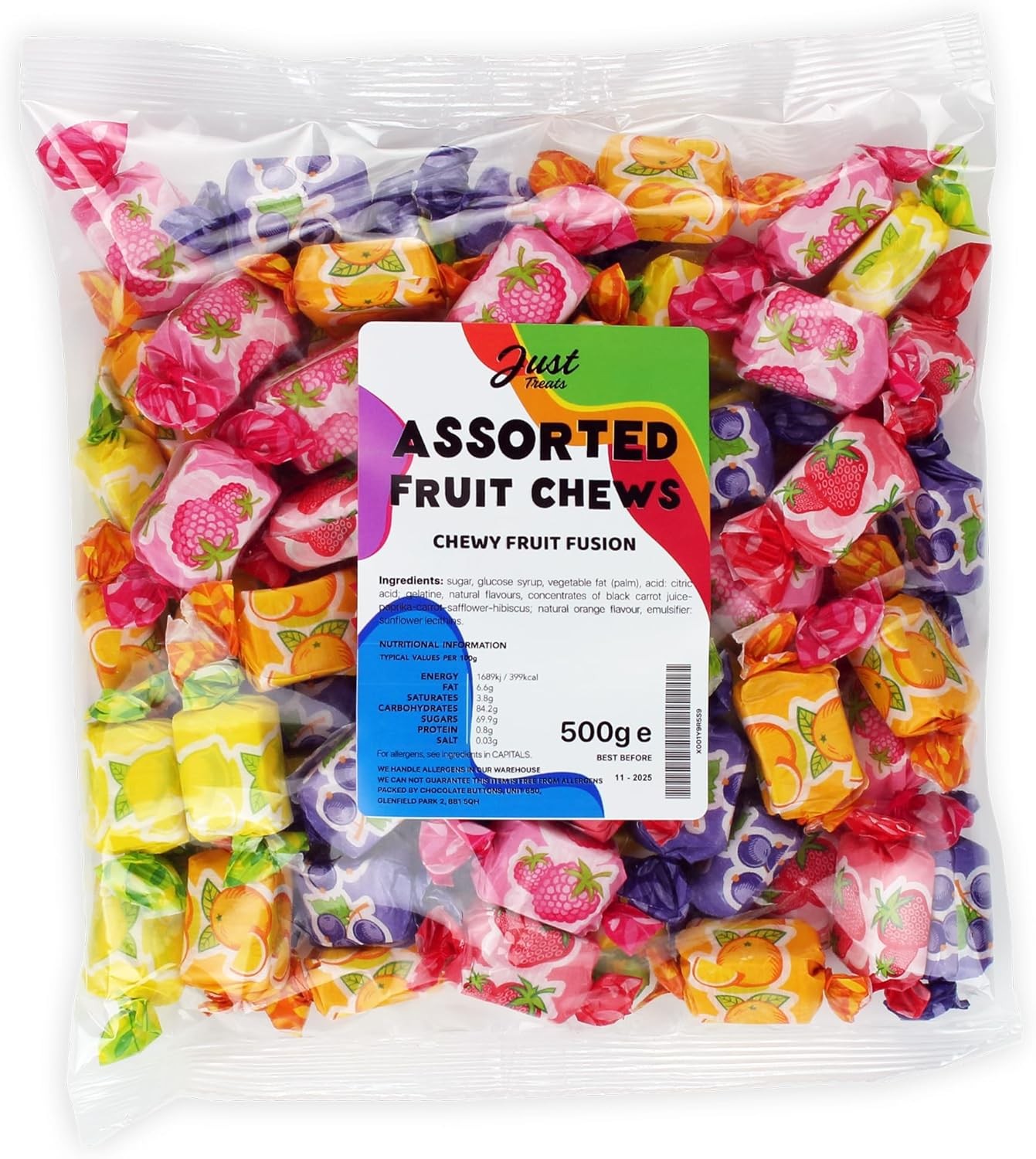 Just Treats Assorted Fruit Chews 500g Party Bag