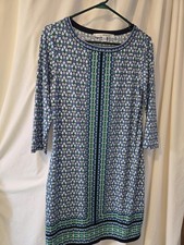 Max Studio Womens blue green shift dress 3/4 sleeves  size medium Pullover