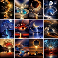 12 Pack 5D Sunset Diamond Painting Kits Full Drill Round Gem Art 9.8x13.8