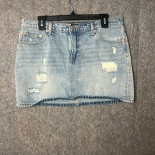 Gap Denim Woman Size 30 US 10 light wash Distressed Mini Denim Skirt