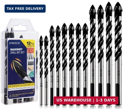 DYRECELVE 12-Piece Masonry Drill Bit Set and Concrete Drill Bit Set