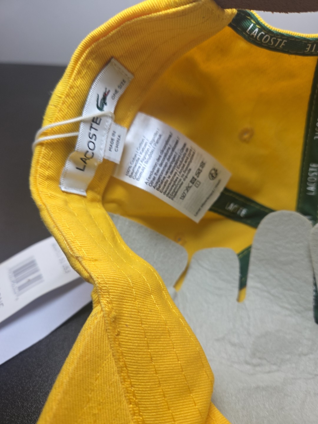 Lacoste Strapback Hat W/ Big Logo Yellow Brown Leather Strap ONE SIZE NWT thumbnail 8