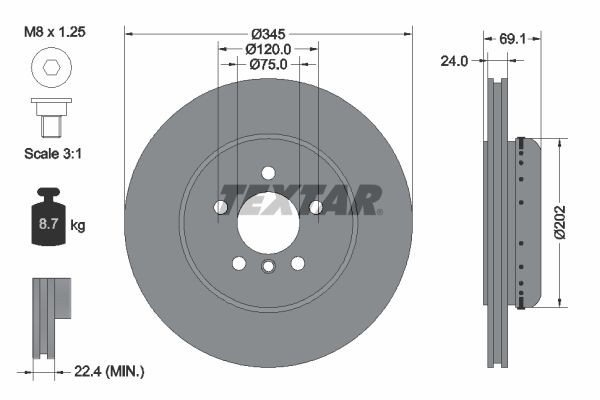 Textar Bremsscheiben Textar PRO Ø 345Mm InnenbelüFtet Beschichtet FüR BMW 922539-image